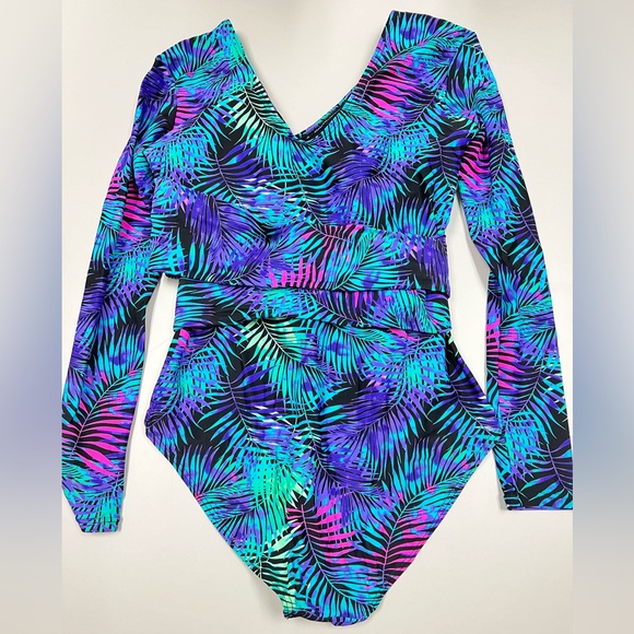 Tropical Print One-Piece Rashguard Swimsuit - Picture 3 of 10